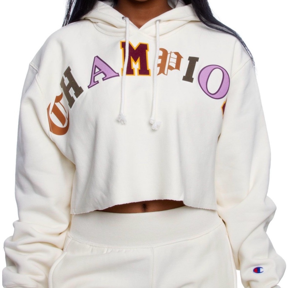 Champion Women's Off-White Cropped Sweatshirt and Joggers Set NWT Size 2X